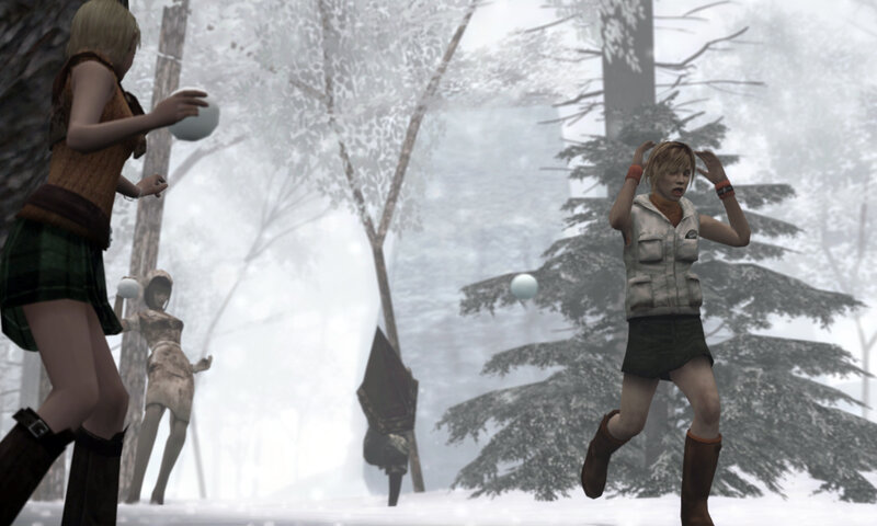 Snowball fight in a forest