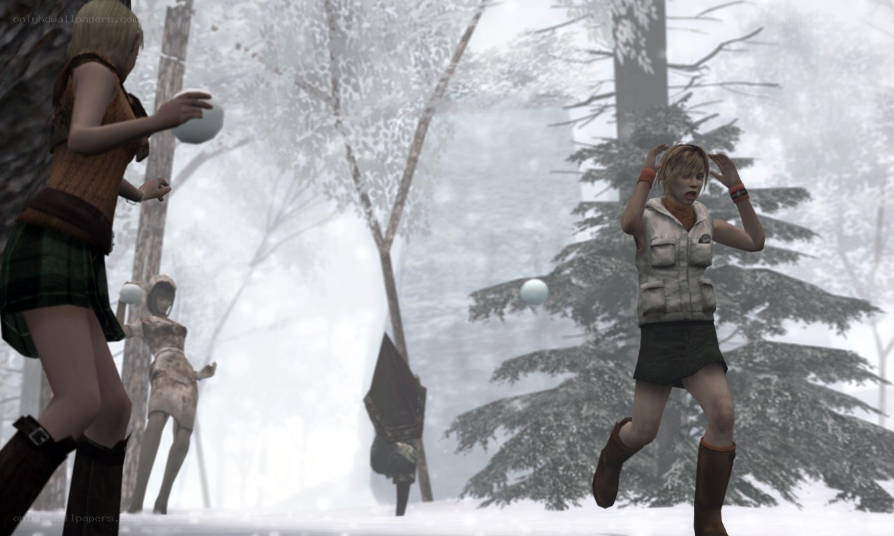 Snowball fight in a forest