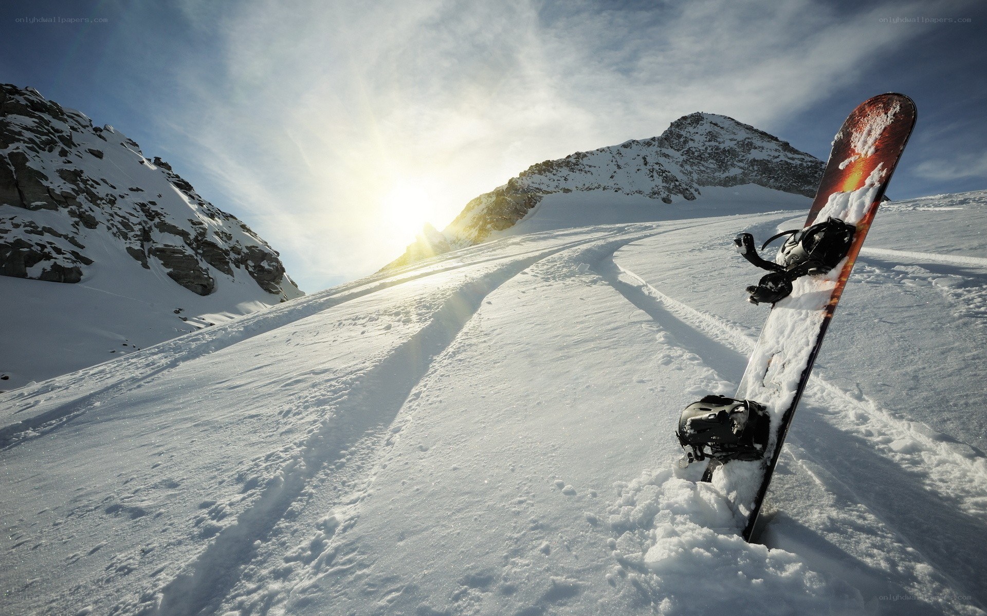 Snowboard on a snowy mountain
