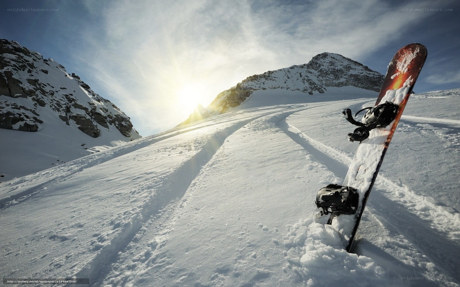 Snowboard on a snowy mountain