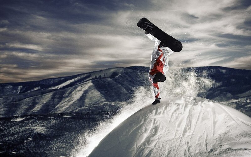 Snowboarder Doing Trick — White