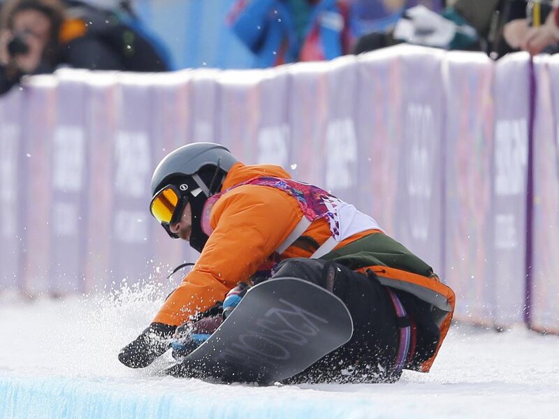 Snowboarder Falling — Orange
