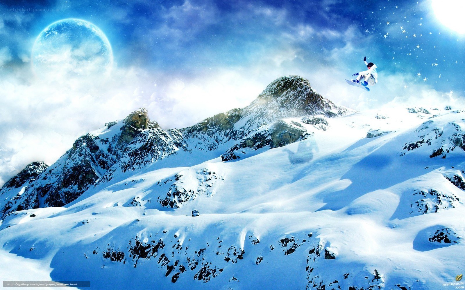 Snowboarder in a fantasy landscape