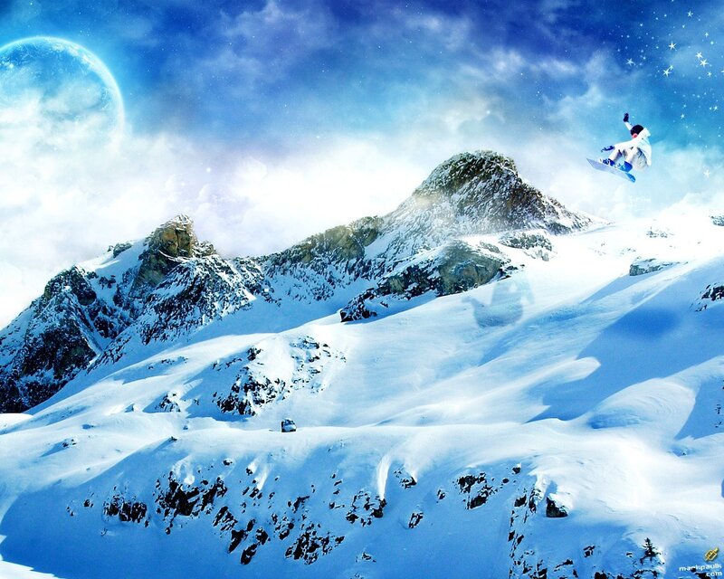 Snowboarder in a fantasy landscape