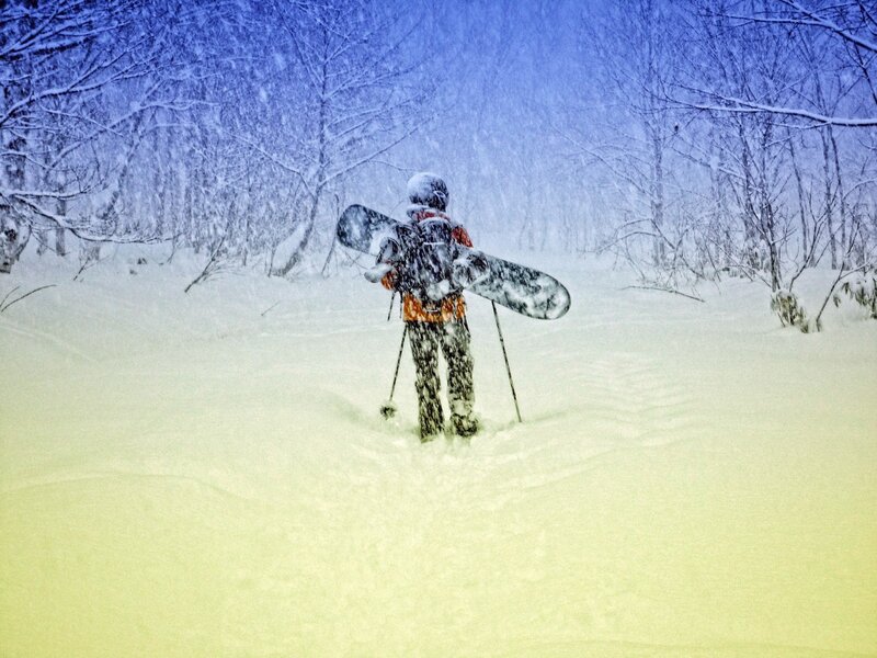 Snowboarder in a snowstorm