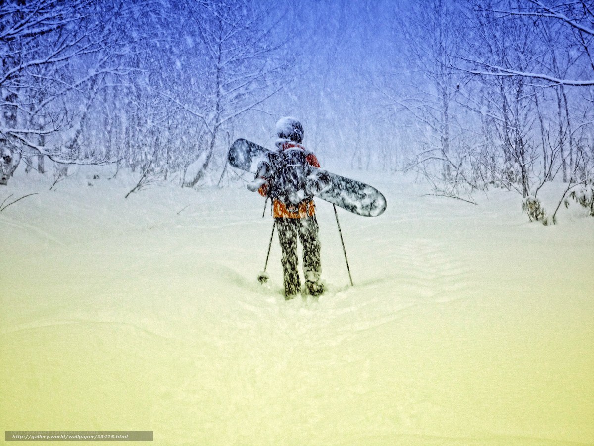 Snowboarder in a snowstorm