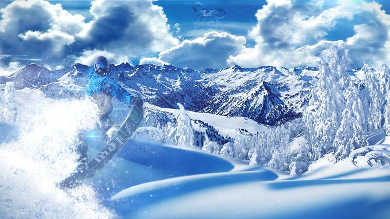 Snowboarder in Action — Blue, Dynamic, Winter, Digital Art