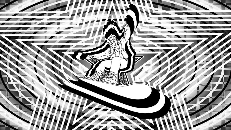 snowboarder in geometric pattern