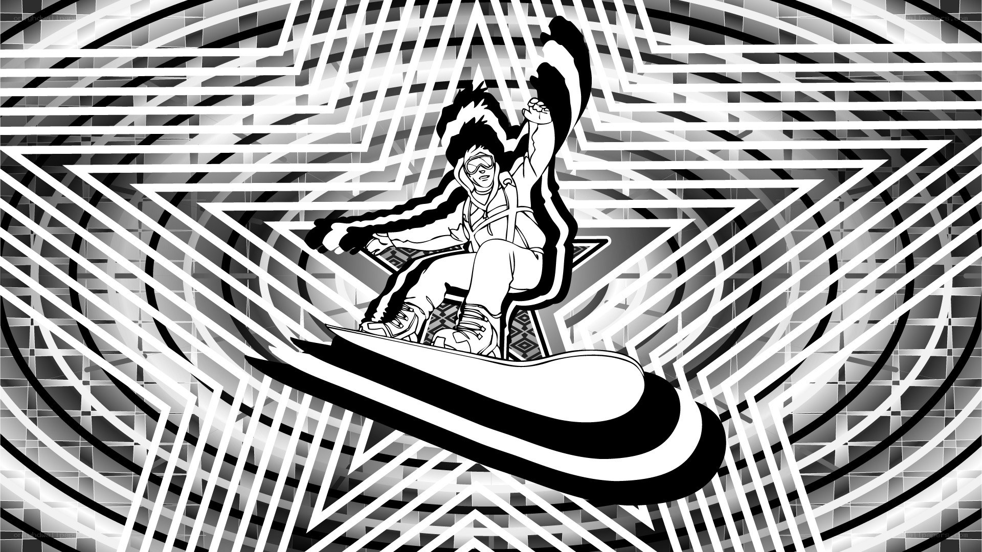 snowboarder in geometric pattern