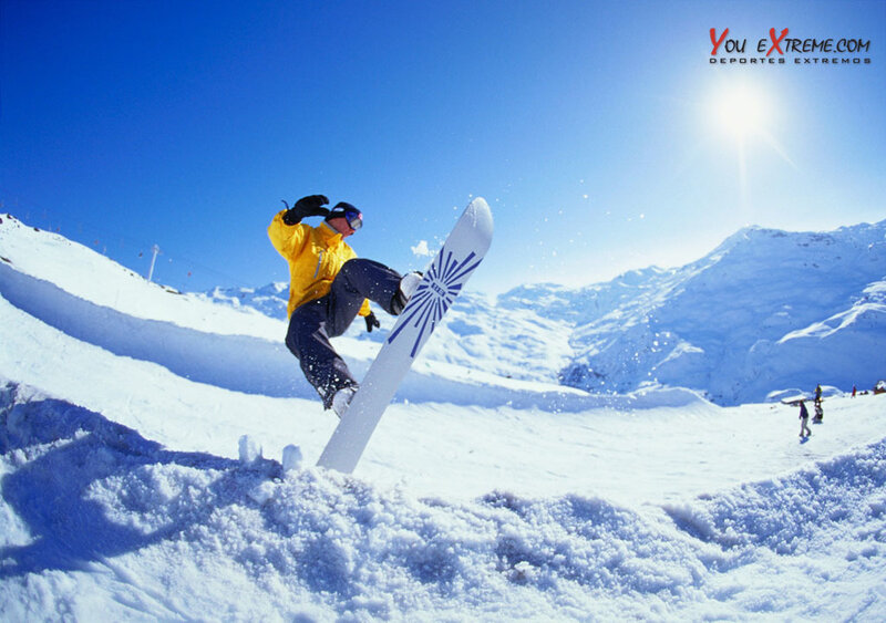 Snowboarder in Mid-air — Blue, Active, Afternoon, Photograph, Mountains, Sun