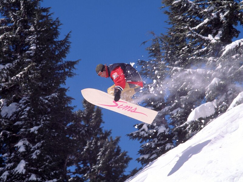 Snowboarder in Mid-air — Blue, Active, Winter
