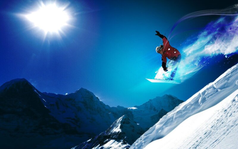 Snowboarder in Mid-air — Blue, Dramatic, Afternoon, Digital Art