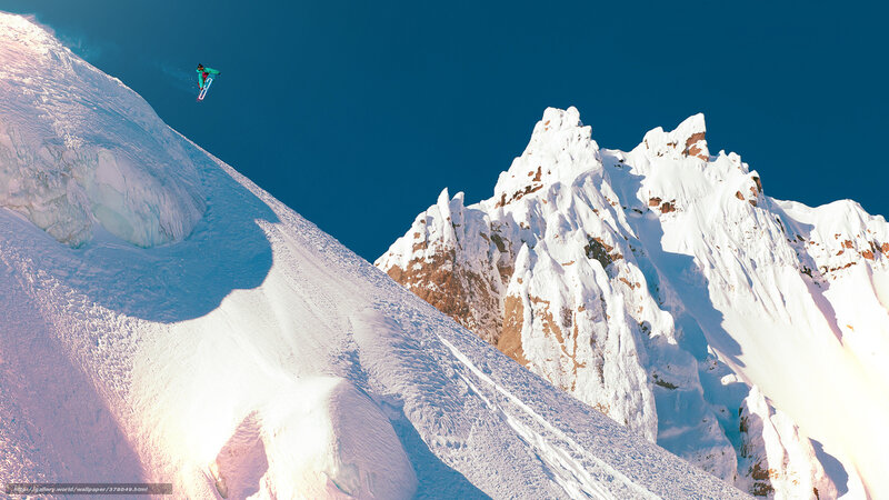 Snowboarder in Mid-air — Blue, Dramatic, Afternoon, Photograph, Mountain