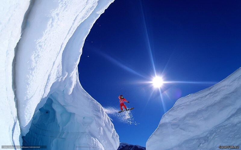 Snowboarder in Mid-air — Blue, Dramatic, Afternoon, Photograph