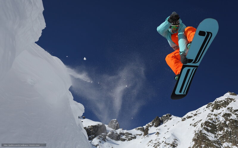 Snowboarder in Mid-air — Blue, Dramatic, Winter, Photograph, Snow, Mountain