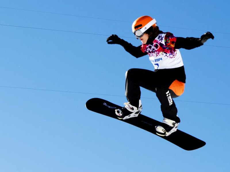 Snowboarder in Mid-air — Blue, Dynamic, Afternoon, Photograph, Helmet, Goggles