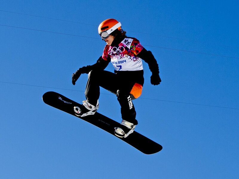 Snowboarder in Mid-air — Blue, Dynamic, Photograph