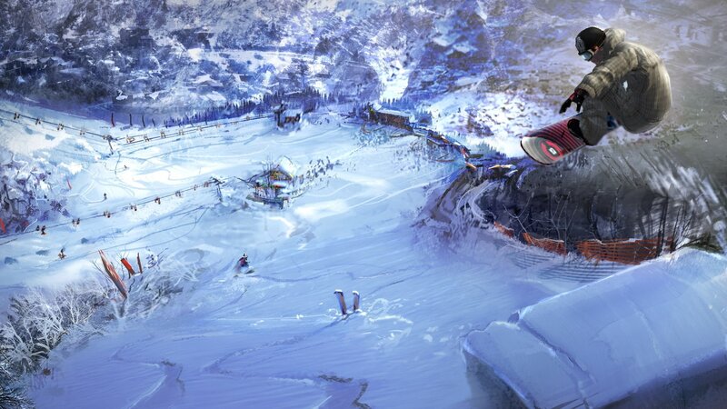 Snowboarder in Mid-air — Blue, Dynamic, Winter, Digital Art, Skier