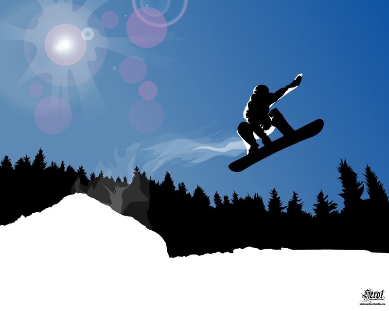 Snowboarder in Mid-air — Blue, Dynamic, Winter, Digital Art