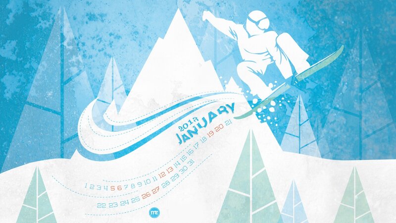 Snowboarder in Mid-air — Blue, Dynamic, Winter, Illustration