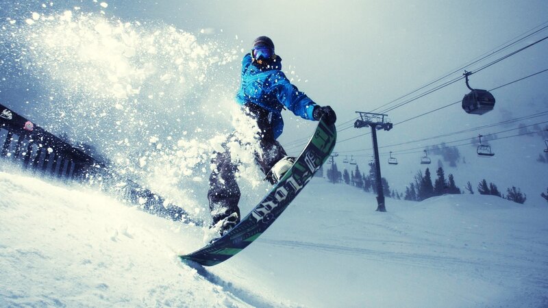 Snowboarder in Mid-air — Blue, Dynamic, Winter, Photograph, Snow