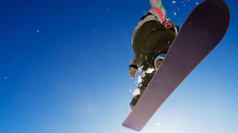 Snowboarder in Mid-air — Blue, Dynamic, Winter, Photograph, Snowboard, Snow