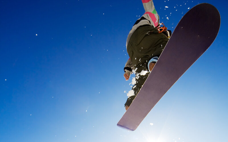 Snowboarder in Mid-air — Blue, Dynamic, Winter, Photograph