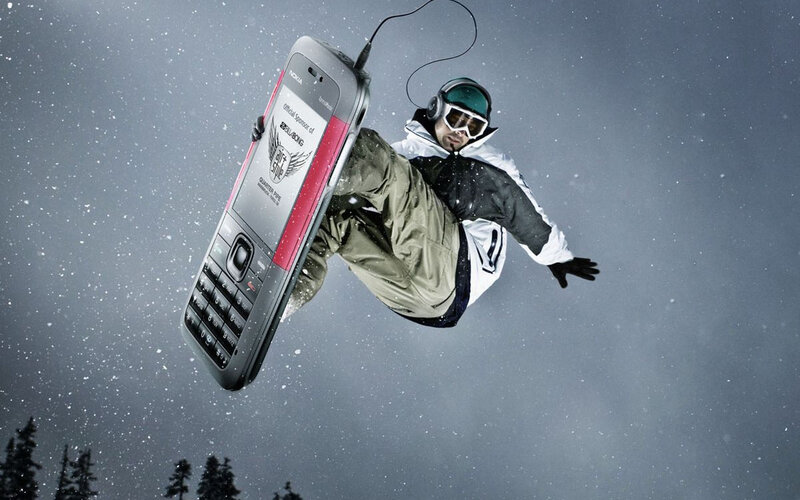 Snowboarder in Mid-air — Gray, Dramatic