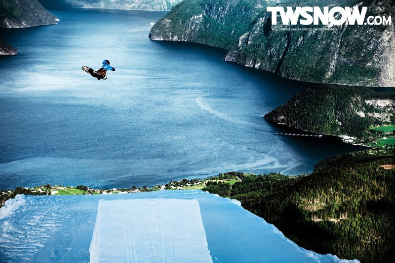 Snowboarder in mid-air jump