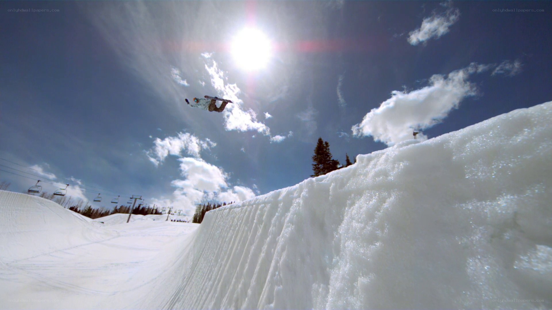 Snowboarder in mid-air jump