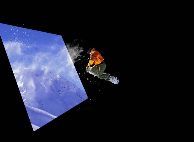 Snowboarder in mid-air jump