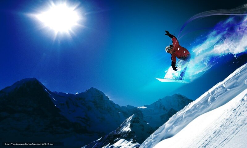 Snowboarder in mid-air jump