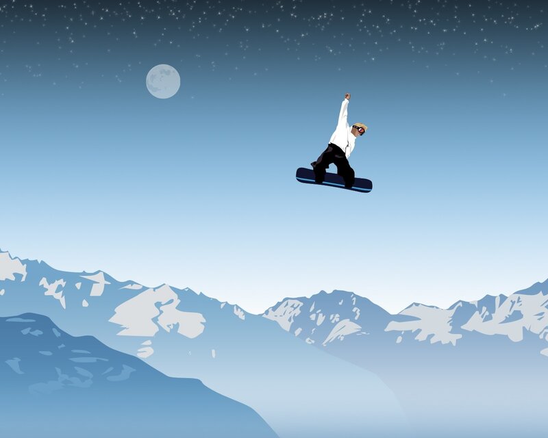 Snowboarder in mid-air jump
