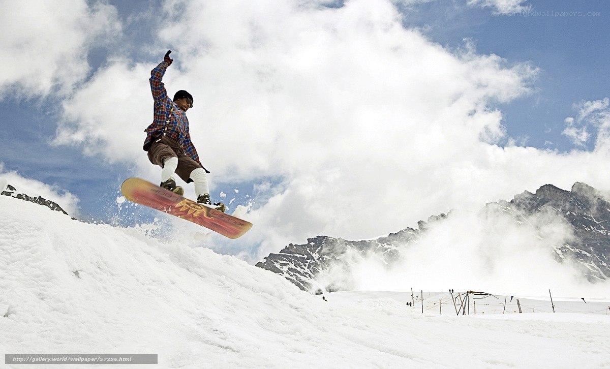 Snowboarder in mid-air jump