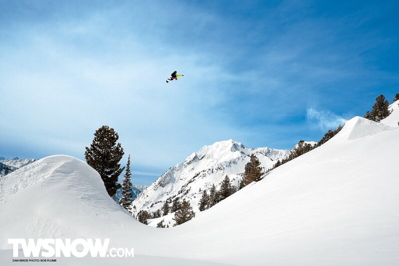 Snowboarder in mid-air jump