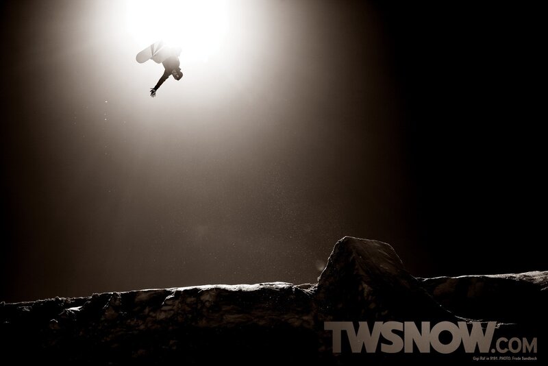 Snowboarder in mid-air jump