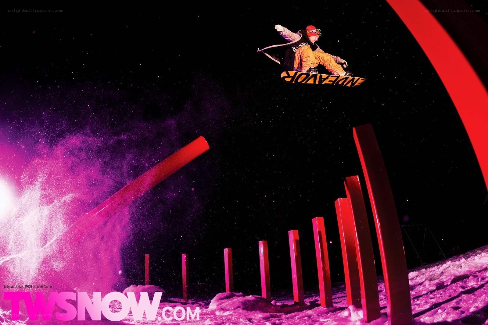 Snowboarder in mid-air jump