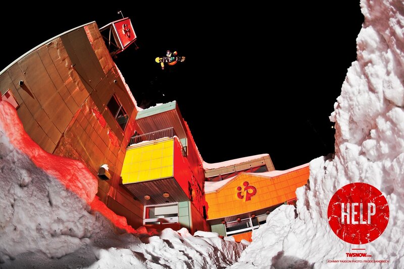 Snowboarder in mid-air jump