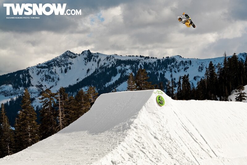 Snowboarder in mid-air jump