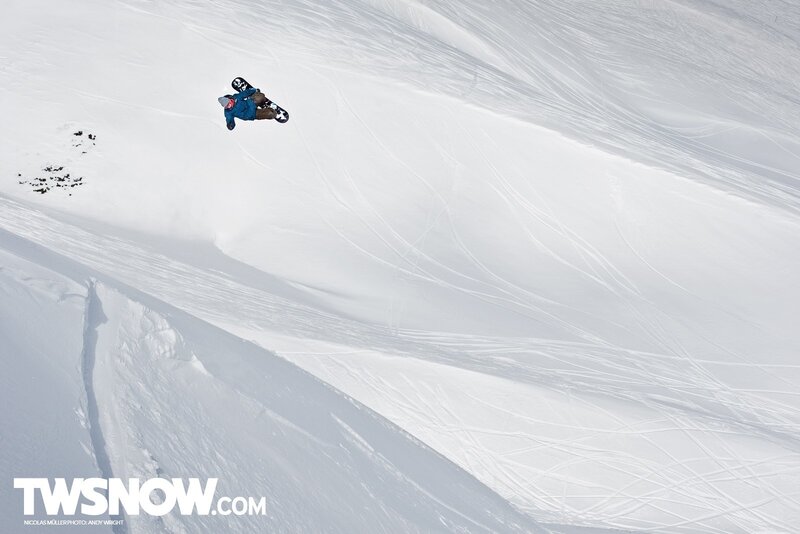 Snowboarder in mid-air jump