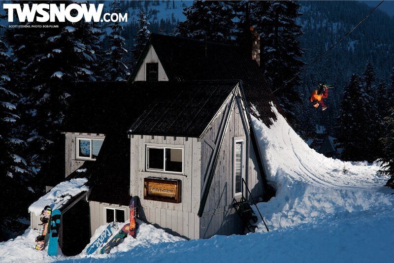 Snowboarder in mid-air jump