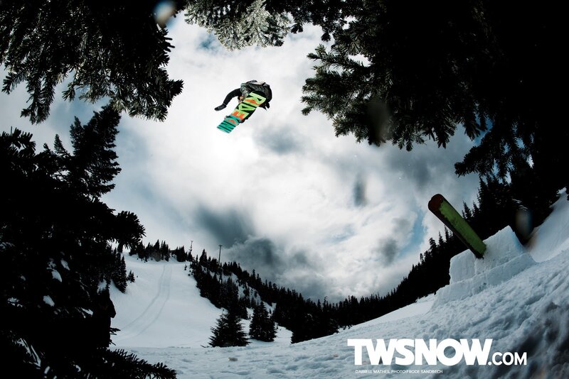 Snowboarder in mid-air jump