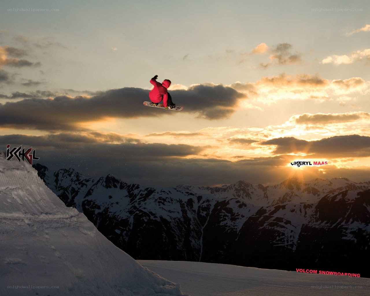 Snowboarder in mid-air jump