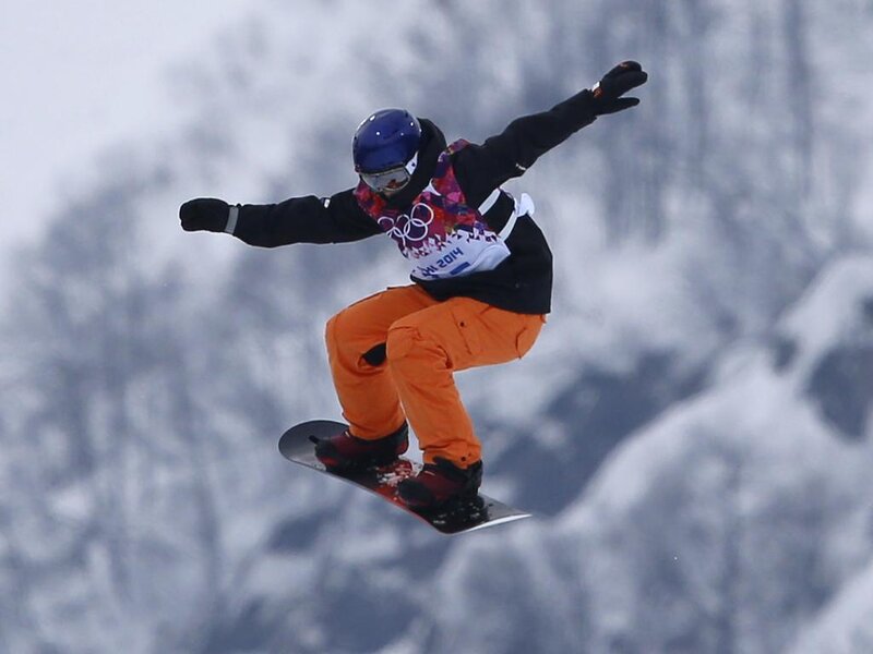 Snowboarder in Mid-air — Orange, Dynamic, Winter