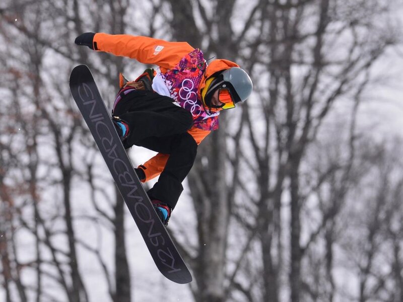 Snowboarder in Mid-air — Orange