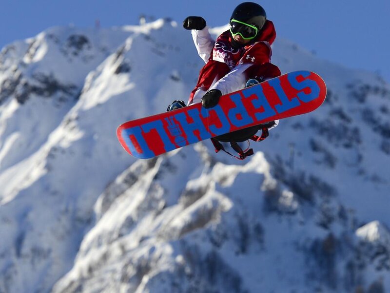 Snowboarder in Mid-air — Red, Dynamic