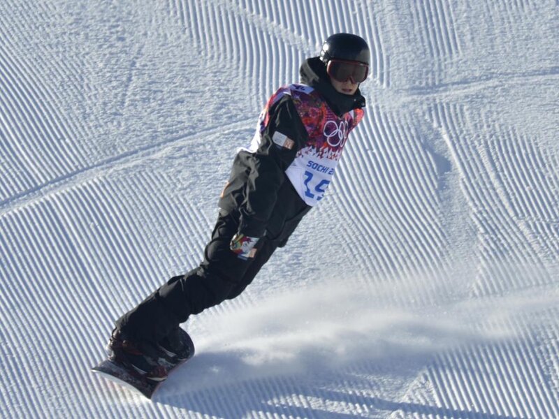 Snowboarder in Mid-air — White, Active, Winter, Photograph