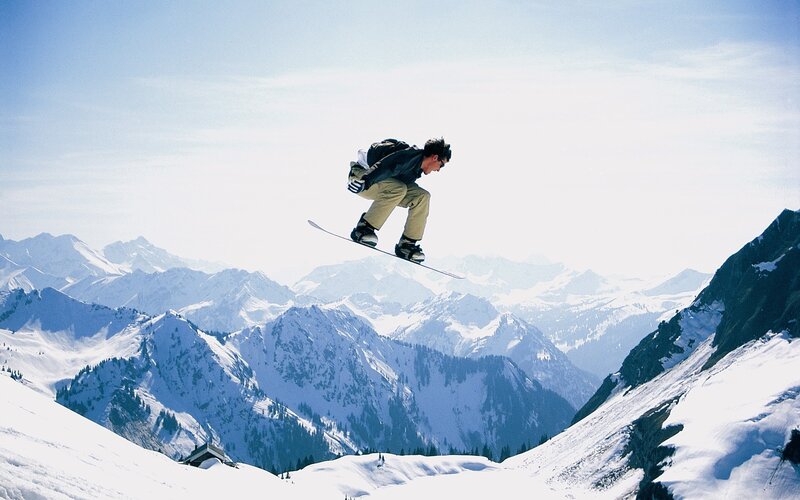 Snowboarder in Mid-air — White, Active, Winter