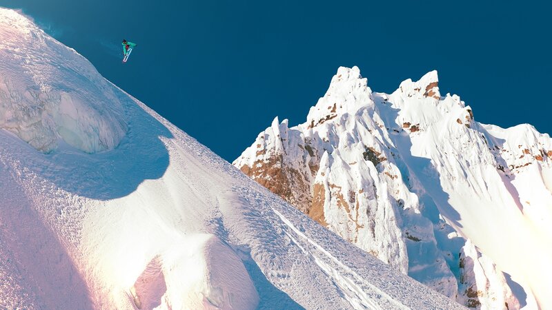 Snowboarder in Mid-air — White, Dramatic, Afternoon