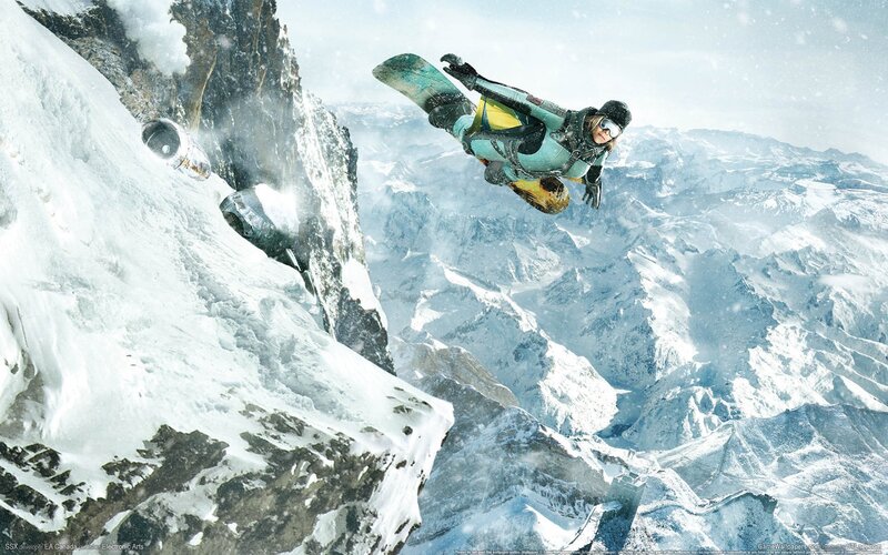 Snowboarder in Mid-air — White, Dramatic, Winter, Digital Art, Mountain, Snow